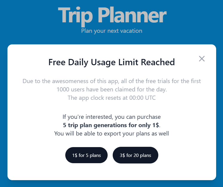 AI Trip Planner Pricing