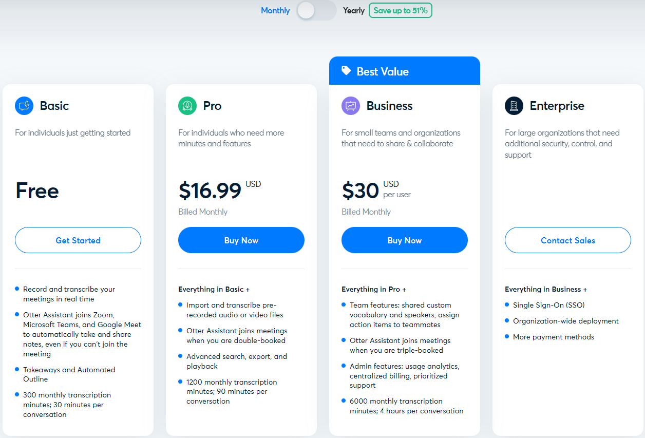 Otter pricing monthly