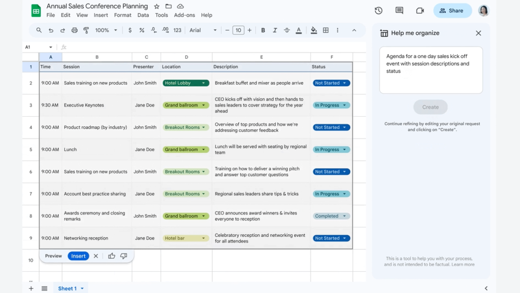 Duet AI Google Sheets