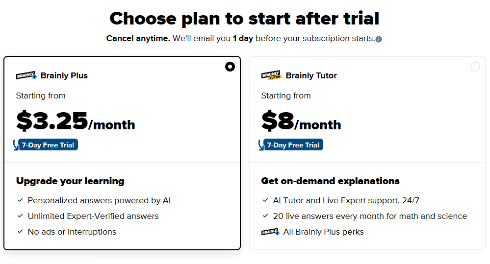 Brainly AI pricing